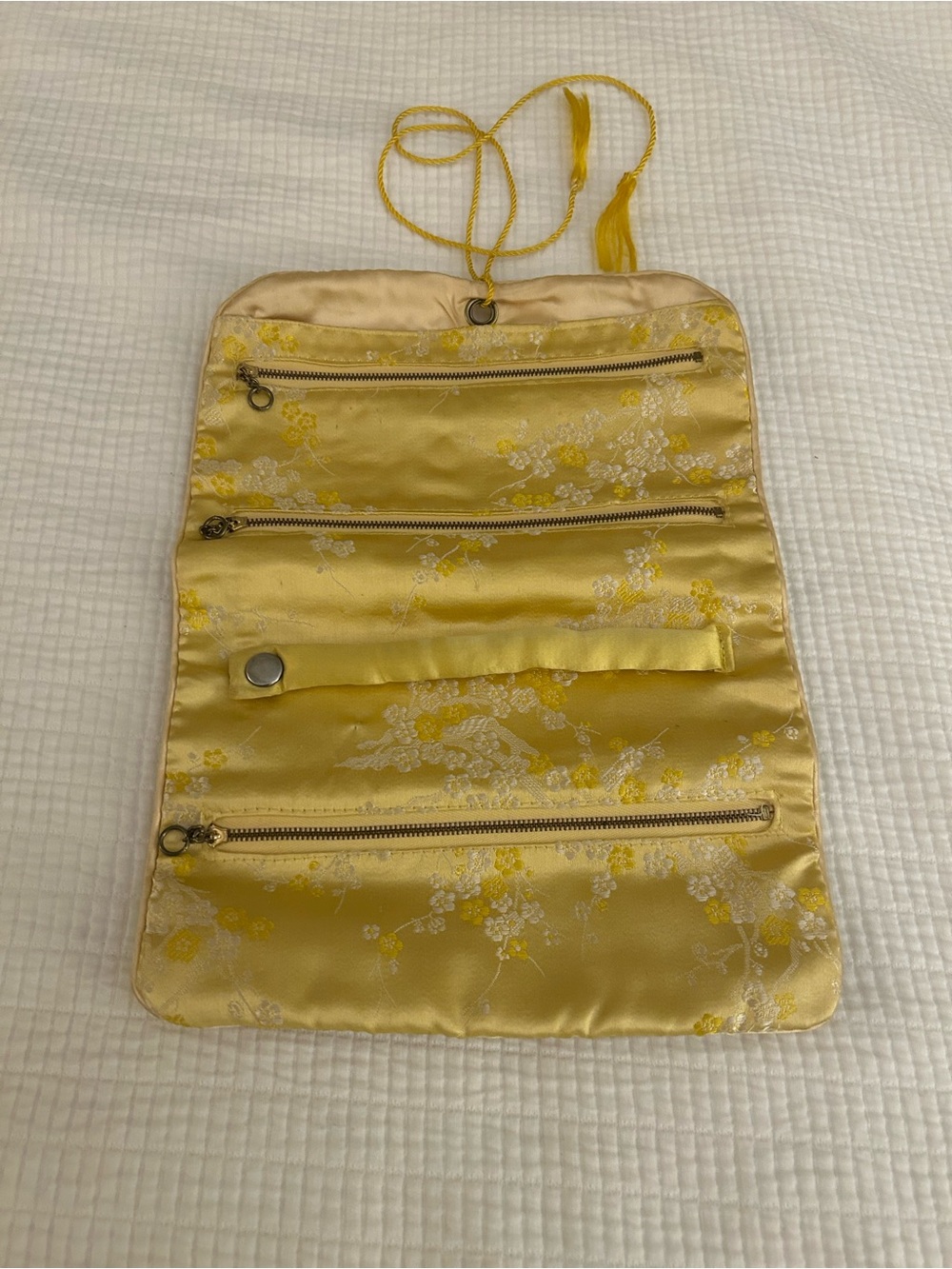 Yellow Floral Satin Travel Jewelry Organizer